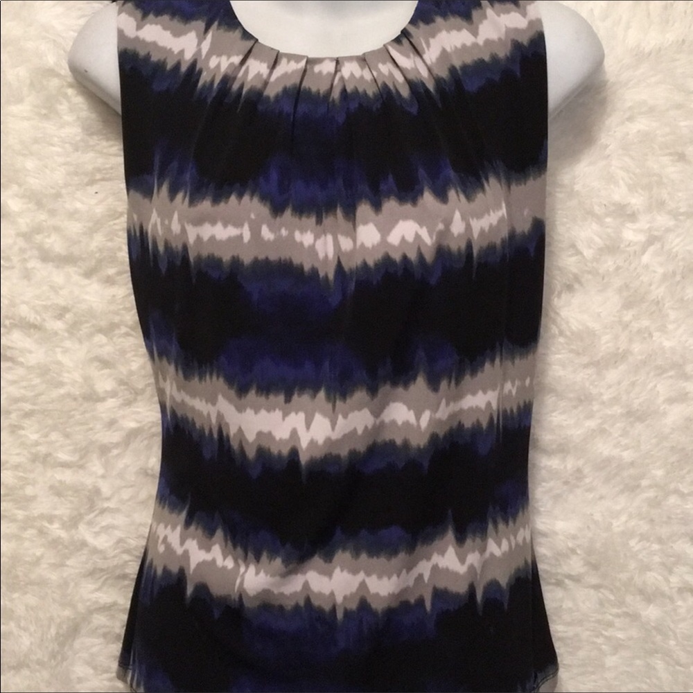 Calvin Klein Sz S Blue Black Gray TieDye Blouse